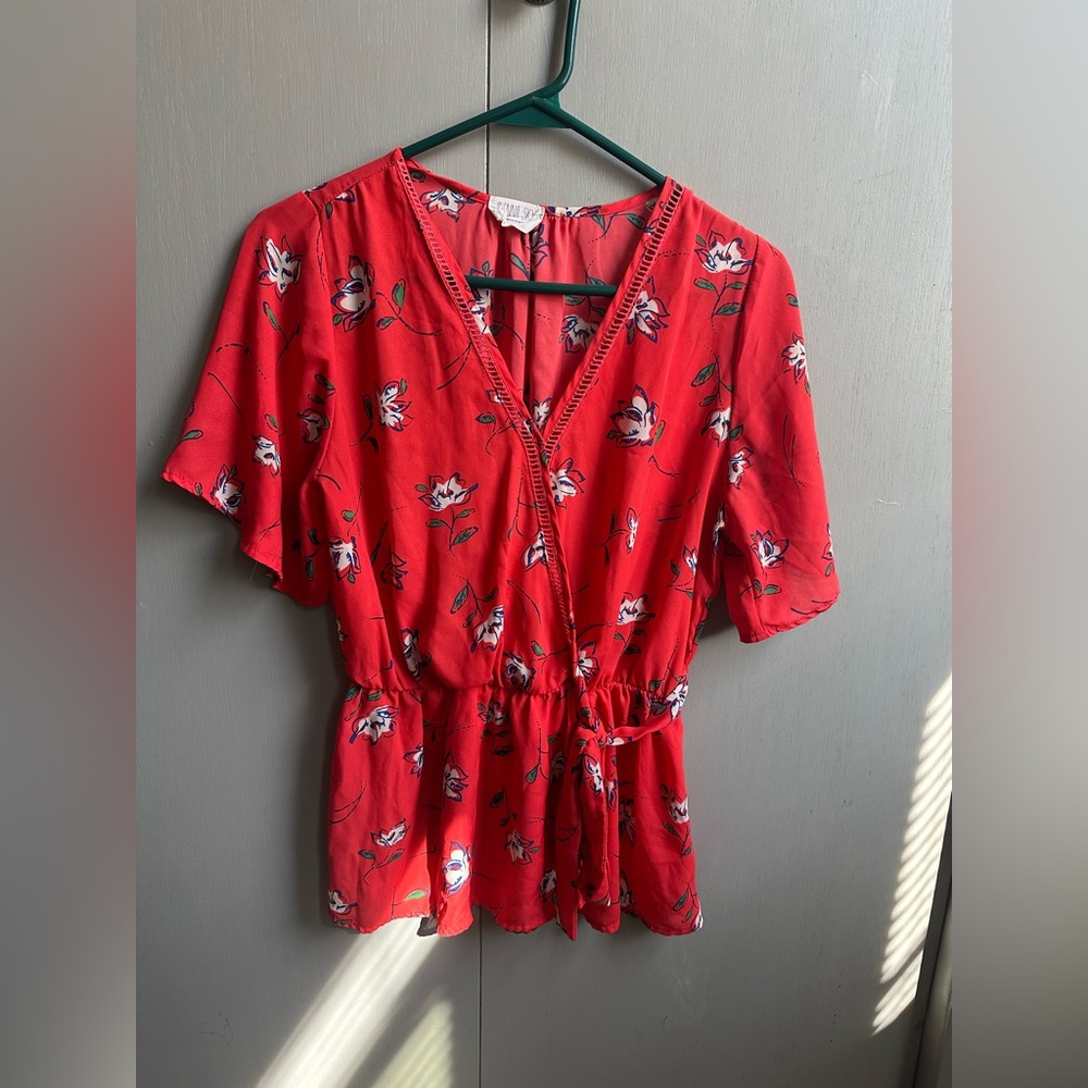 Sienna Sky Red and Blue Floral Top